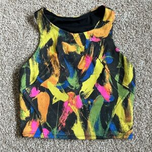 lululemon athletica Black Crop Tank with Neon Paint-Brush Print